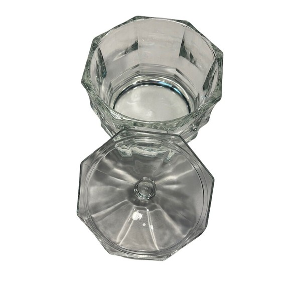 VINTAGE INDIANA GLASS OCTOGON CANDY BOWL DISH with LID - CLEAR GLASS - 5" TALL - Picture 3 of 9